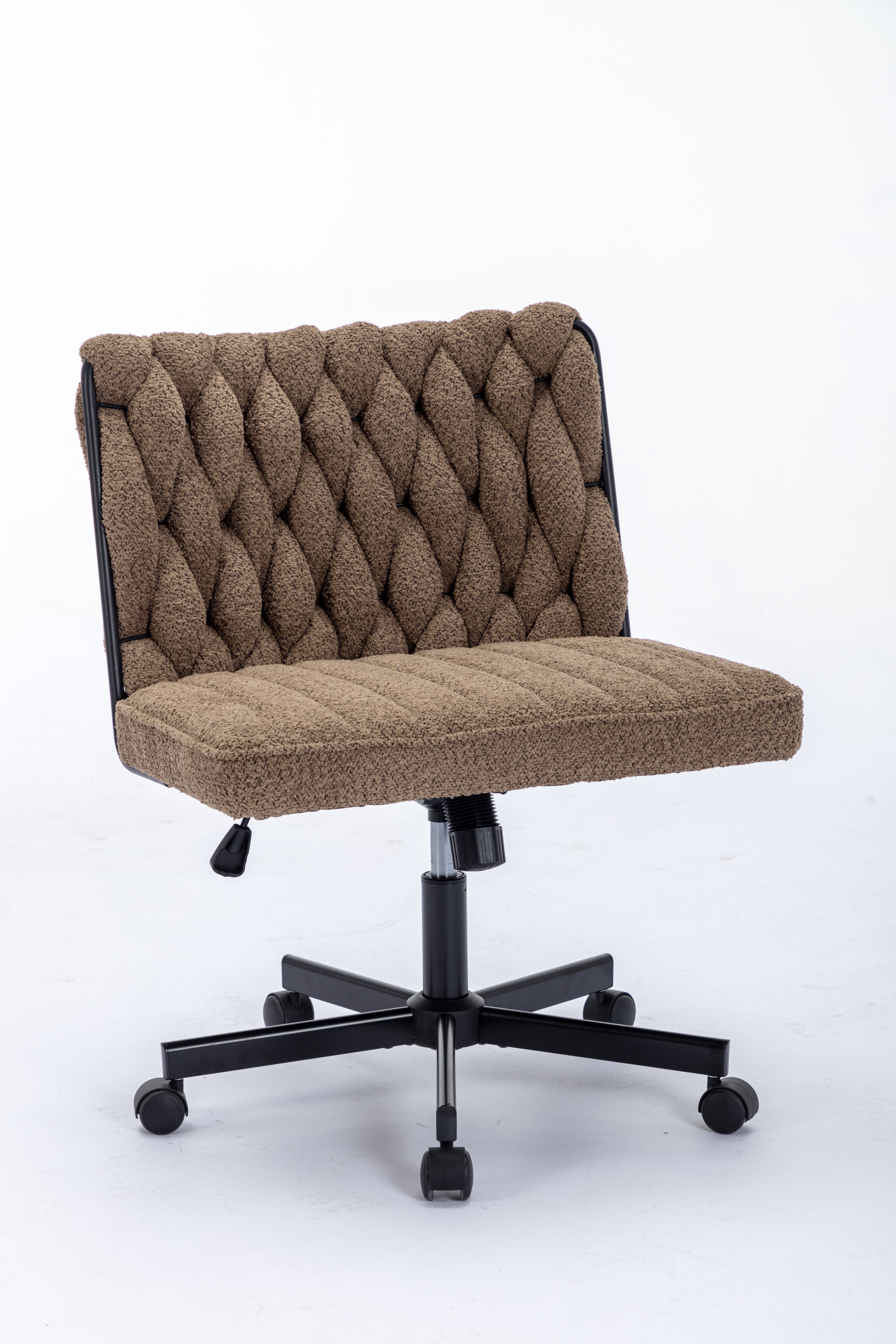 Criss Cross Legged Office Desk Chair With Wheels, Modern Armless Desk Chair With Wide Seat, Home Office Chairs For Work, Meditation, Vanity,Brown_voghion.com